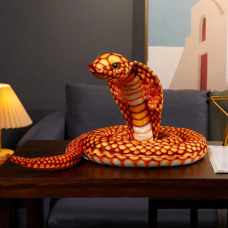 110/170CM Giant Simulation Cobra Plush Toy Soft Stuffed Animal Coiled Snake Doll Sofa Chair Decorate Children Birthday Gifts