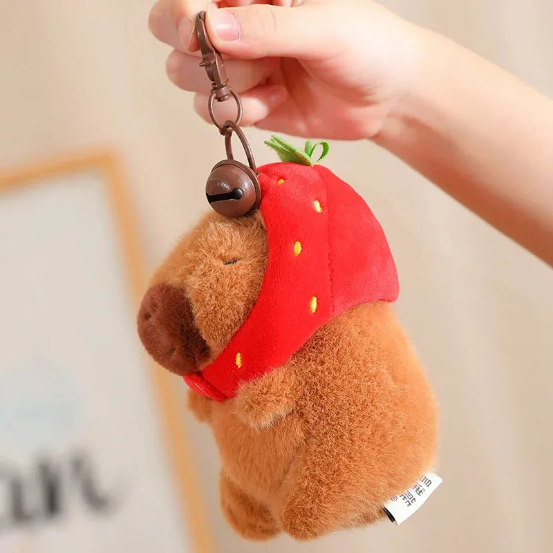 12/22/33CM Kawaii Strawberry Hat Capybara Plush Toy Chicken Turtle Backpack Capybara Stuffed Animals Plush Pendant Keychain Doll