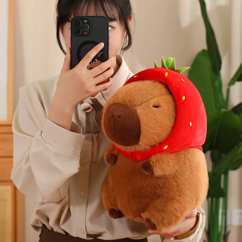 12/22/33CM Kawaii Strawberry Hat Capybara Plush Toy Chicken Turtle Backpack Capybara Stuffed Animals Plush Pendant Keychain Doll