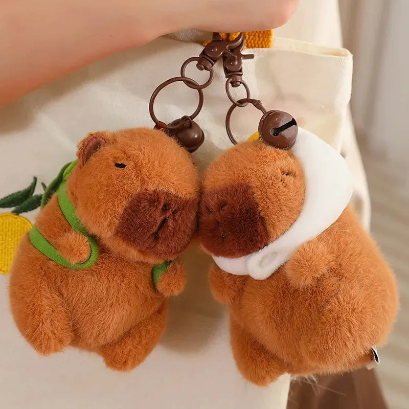 12/22/33CM Kawaii Strawberry Hat Capybara Plush Toy Chicken Turtle Backpack Capybara Stuffed Animals Plush Pendant Keychain Doll