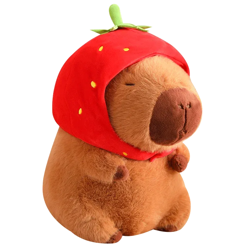 12/22/33CM Kawaii Strawberry Hat Capybara Plush Toy Chicken Turtle Backpack Capybara Stuffed Animals Plush Pendant Keychain Doll