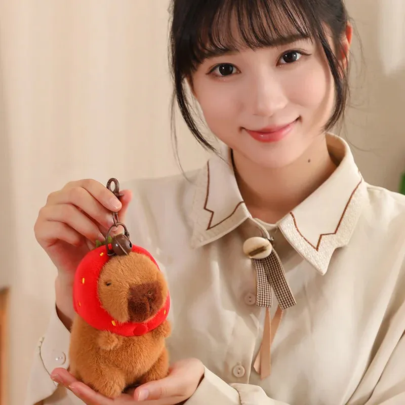 12/22/33CM Kawaii Strawberry Hat Capybara Plush Toy Chicken Turtle Backpack Capybara Stuffed Animals Plush Pendant Keychain Doll