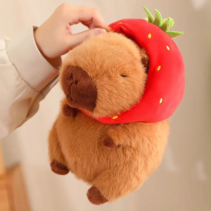 12/22/33CM Kawaii Strawberry Hat Capybara Plush Toy Chicken Turtle Backpack Capybara Stuffed Animals Plush Pendant Keychain Doll