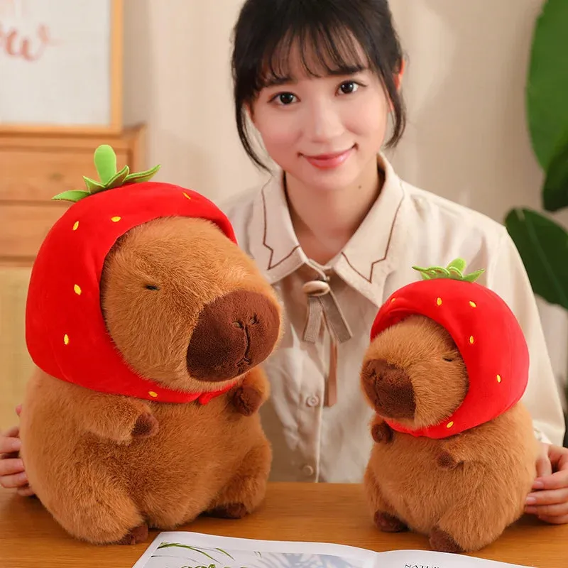 12/22/33CM Kawaii Strawberry Hat Capybara Plush Toy Chicken Turtle Backpack Capybara Stuffed Animals Plush Pendant Keychain Doll