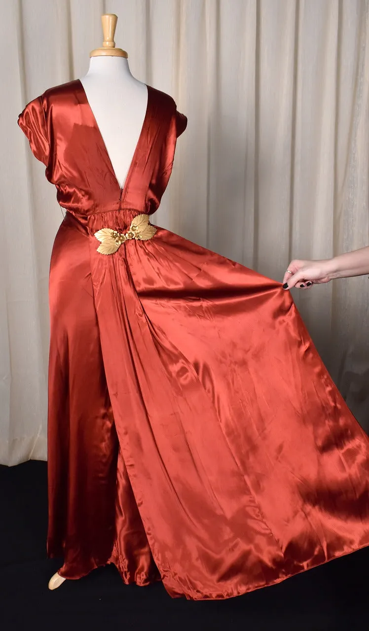 1930s Plunging Back Rust Maxi Dress