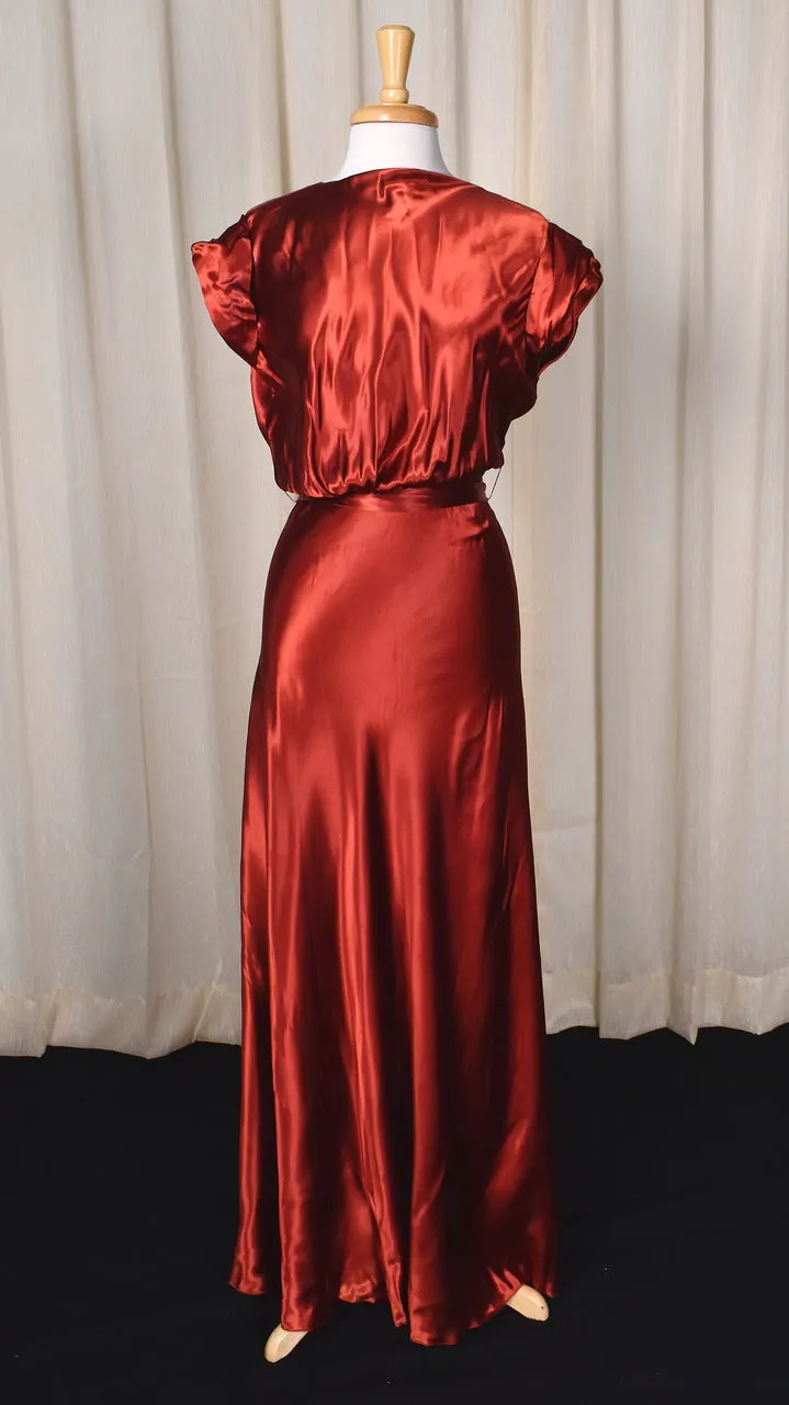 1930s Plunging Back Rust Maxi Dress