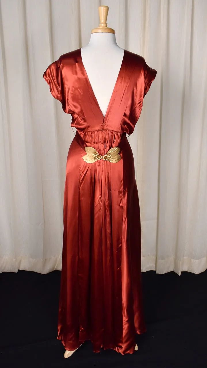 1930s Plunging Back Rust Maxi Dress