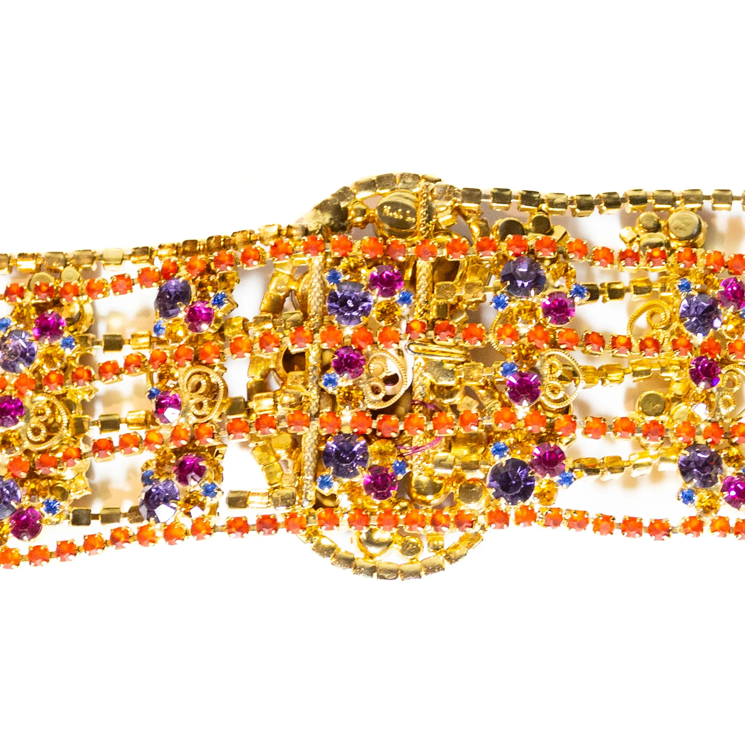 1960s Multicolored Paisley Rhinestone Filigree Belt