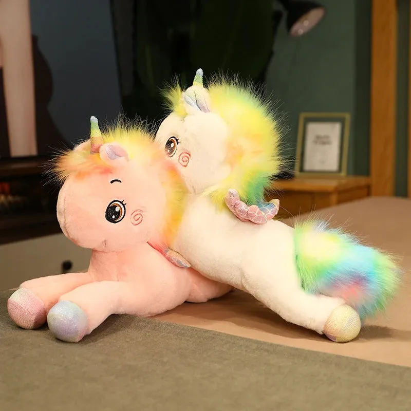 1pc 60/75cm Kawaii Lying Rainbow Unicorn Plush Toys Cartoon Animal Dolls for Children Girls Stuffed Toy Birthday Decor Gifts