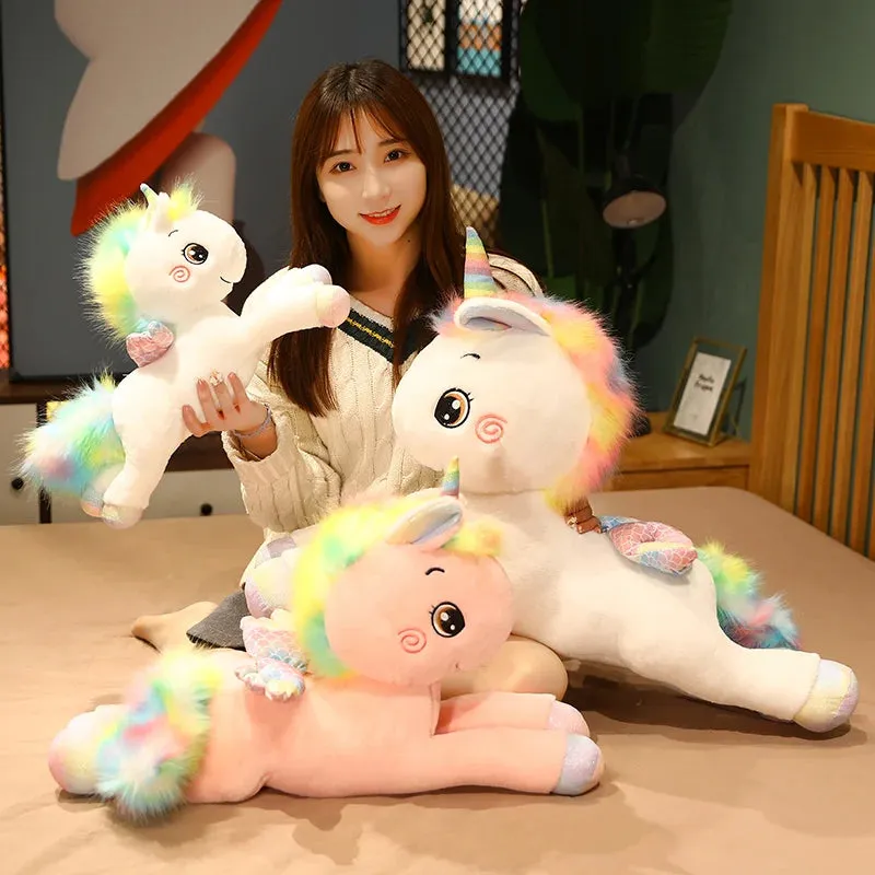 1pc 60/75cm Kawaii Lying Rainbow Unicorn Plush Toys Cartoon Animal Dolls for Children Girls Stuffed Toy Birthday Decor Gifts