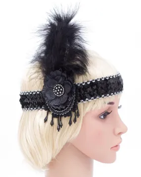 20s Black and Silver Feather Flapper Headband