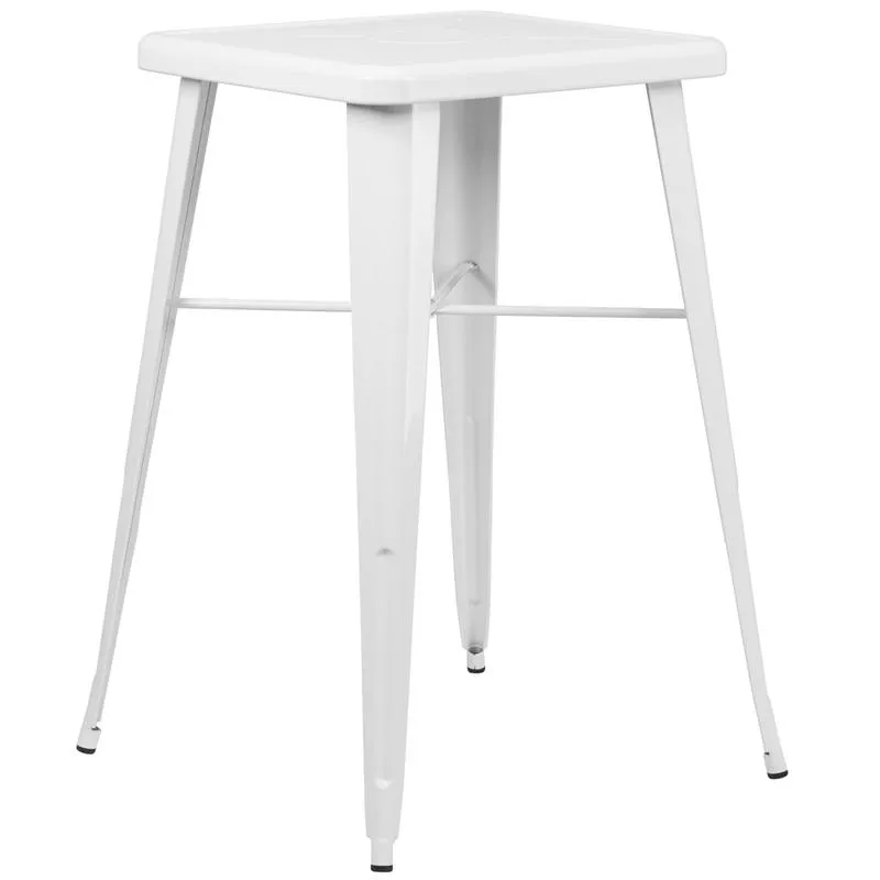 23.75'' Square White Metal Indoor-Outdoor Bar Height Table By Flash Furniture