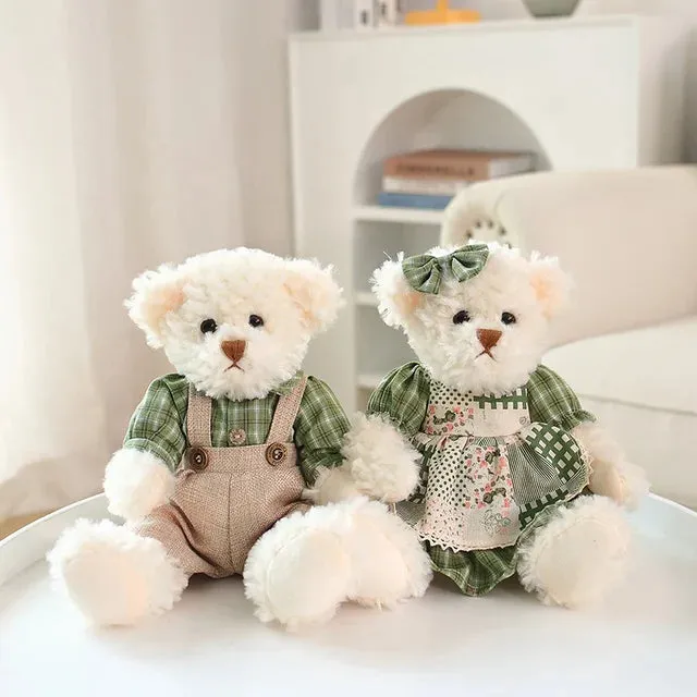 26cm Couple Little Bear Plush Toys Pink Green Kawaii Wearing Clothes Bear Soft Stuffed Doll For Girls Holiday Plush Doll Gifts