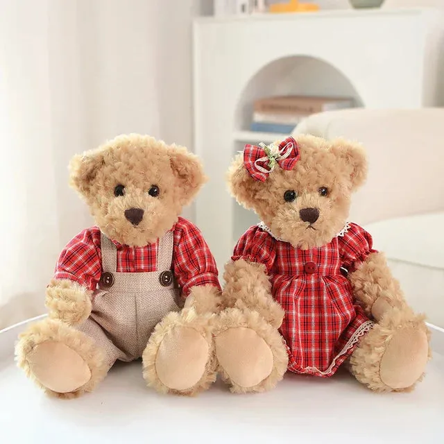 26cm Couple Little Bear Plush Toys Pink Green Kawaii Wearing Clothes Bear Soft Stuffed Doll For Girls Holiday Plush Doll Gifts