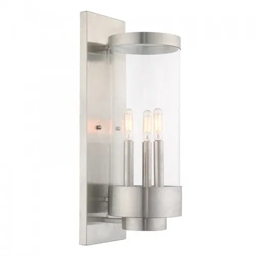 3 Lt Brushed Nickel Wall Lantern