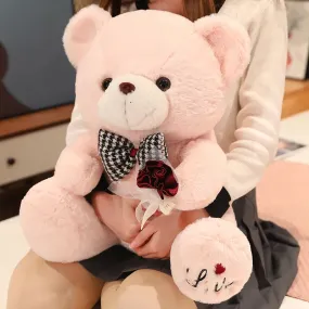 35-50cm Kawaii Teddy Bear Plush Stuffed Animal Doll Pillow Rose Bow Tie Accessories Dress Up Valentine's Day Girlfriend Gifts