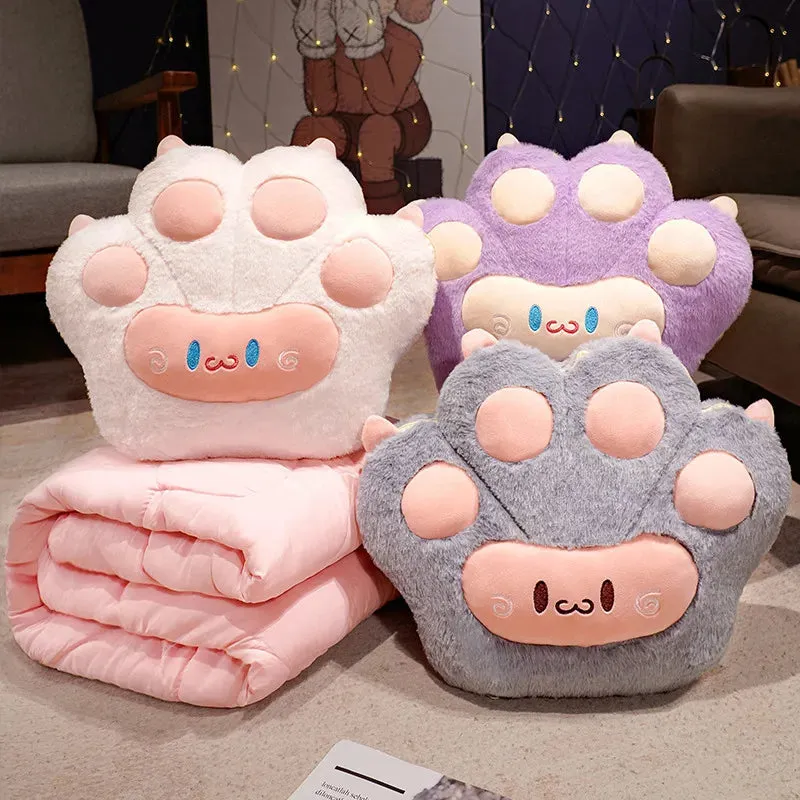 35*42cm Kawaii Cat Paw Plush Pillow Cushion with Blanket Multifunctional Toys Stuffed Soft Animal Dolls Home Decoration Winter