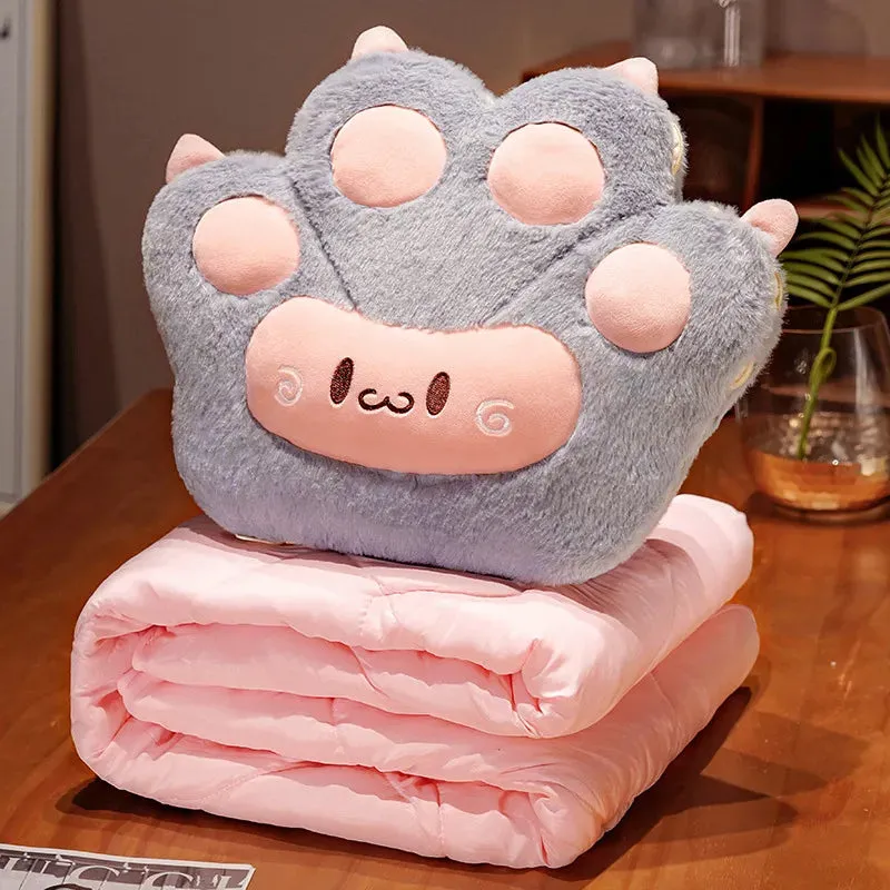 35*42cm Kawaii Cat Paw Plush Pillow Cushion with Blanket Multifunctional Toys Stuffed Soft Animal Dolls Home Decoration Winter