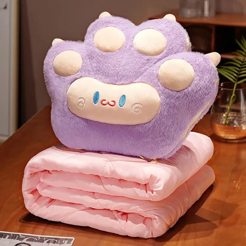 35*42cm Kawaii Cat Paw Plush Pillow Cushion with Blanket Multifunctional Toys Stuffed Soft Animal Dolls Home Decoration Winter