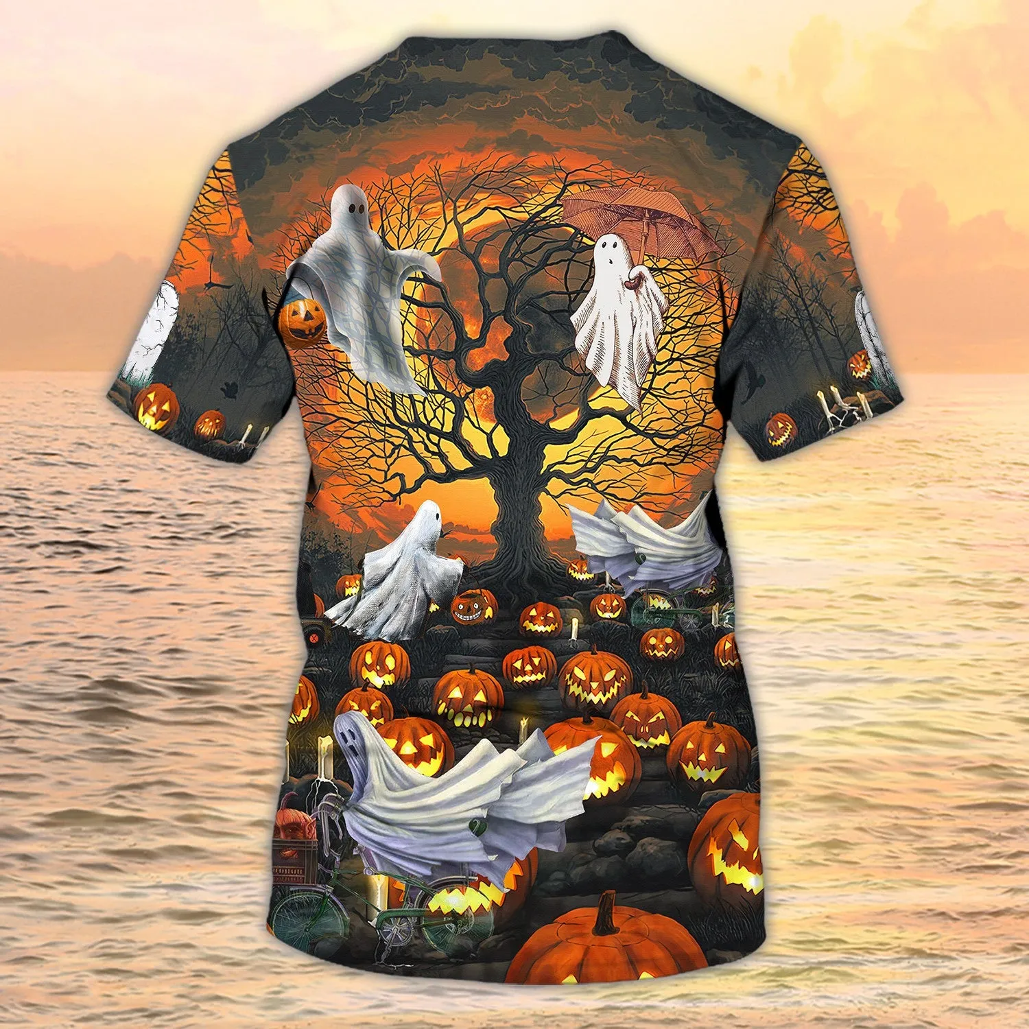 3D All Over Print Ghost And Pumpkin Halloween Shirt Ghost Flying Halloween Tshirt