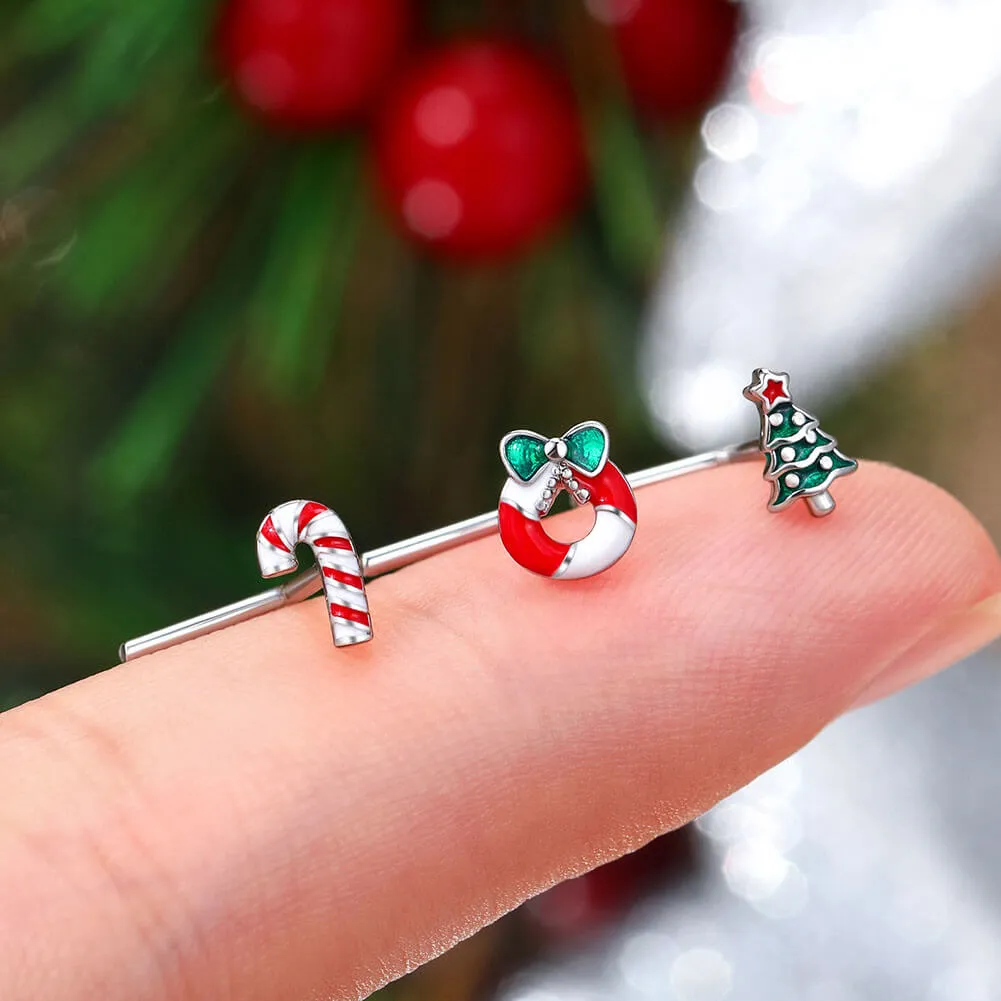 3PCS 20G Christmas L-shaped Nose Studs Silver