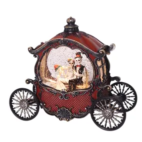 8.8" Halloween Skeleton Wedding Couple in Carriage Glitter Water Globe