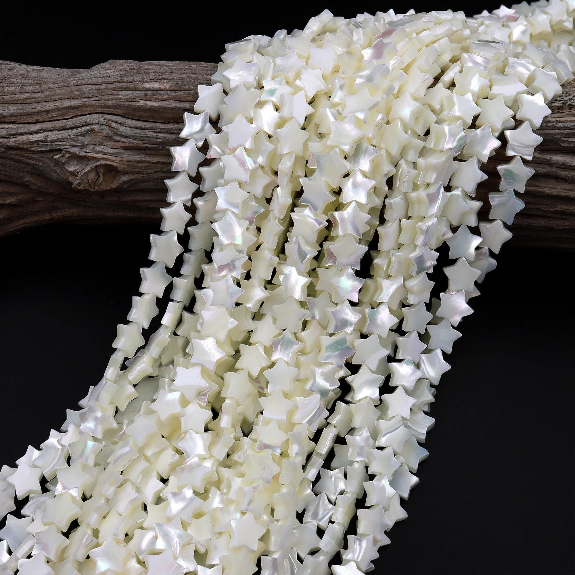 AAA Iridescent Natural White Mother of Pearl Shell Beads Star Shape 15.5" Strand