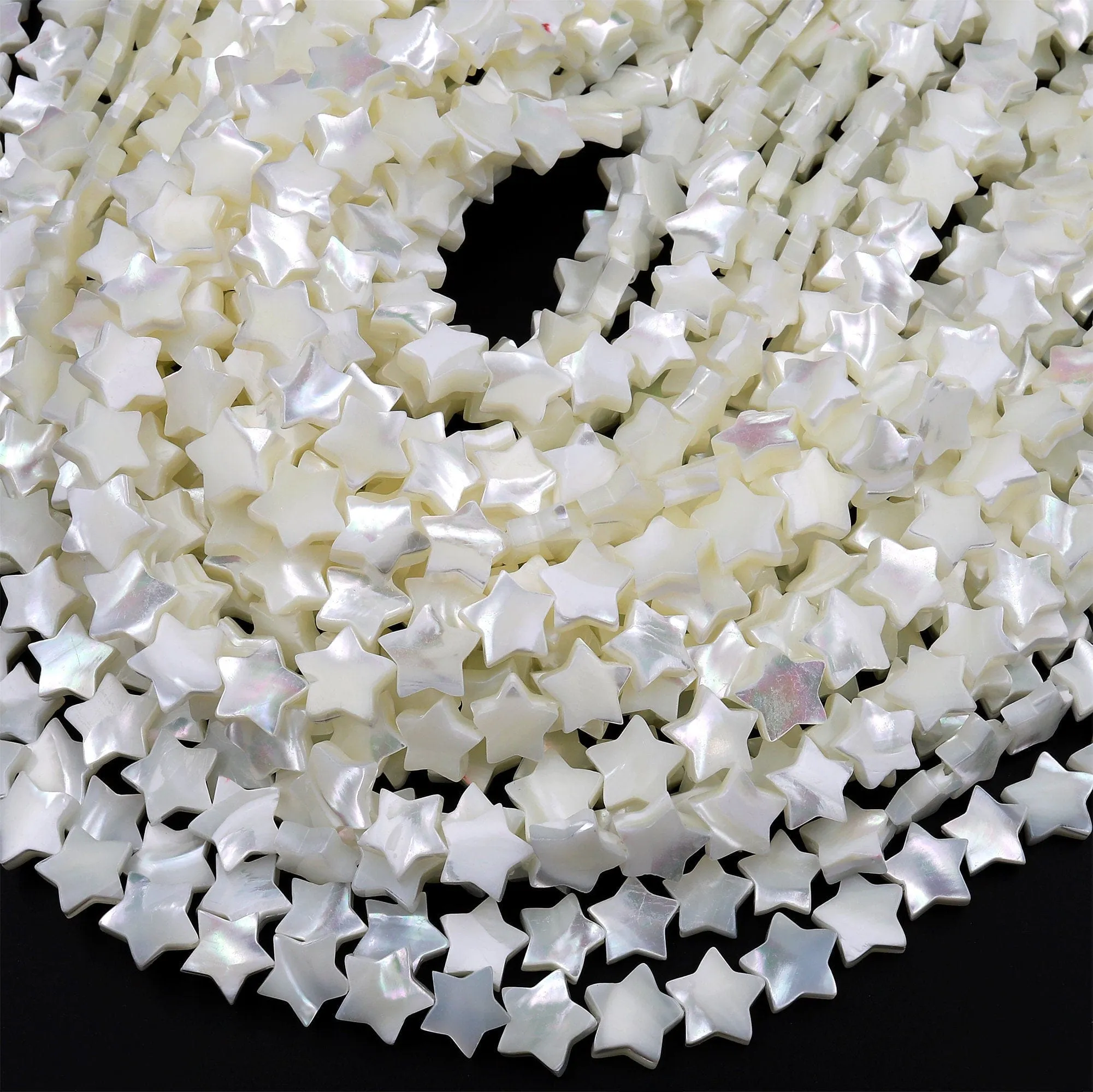 AAA Iridescent Natural White Mother of Pearl Shell Beads Star Shape 15.5" Strand