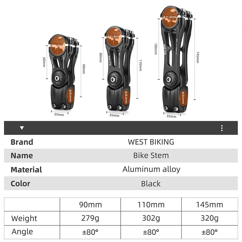 Adjustable Bicycle Handlebar 31.8MM Stem Extender 80 Degree Angle Riser MTB Front Fork CNC Variable Stem Extension