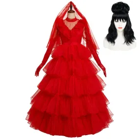 Adulte Beetlejuice Beetle Juice Lydia  Mariée Rouge Robe Cosplay Costume Ver.A