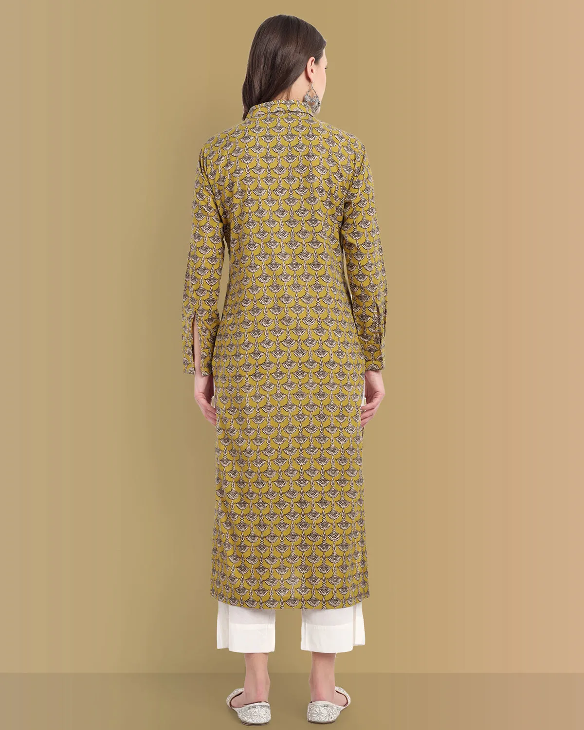 Ajrak Print Mustard Shirt Style Kurta