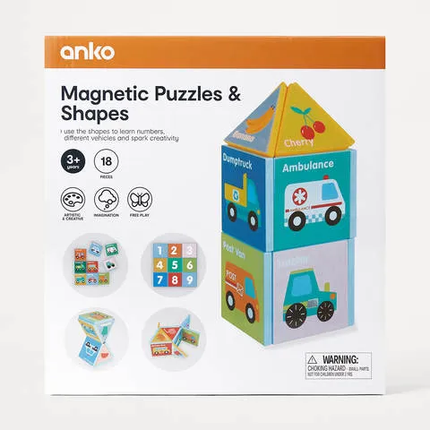 Anko 18 Piece Magnetic Puzzles and Shapes / Ages 3 