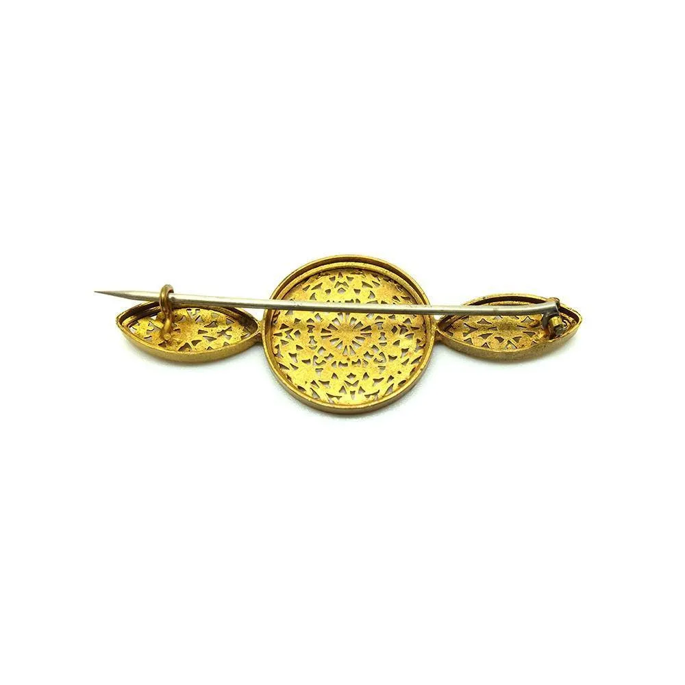 Antique Victorian Brass Lace Bar Brooch