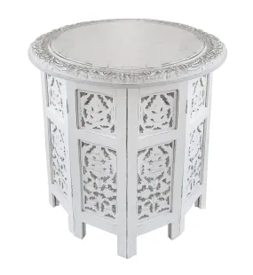 Artesia Wooden Handcrafted Carved Rajasthan Solid Folding White Accent Coffee Table