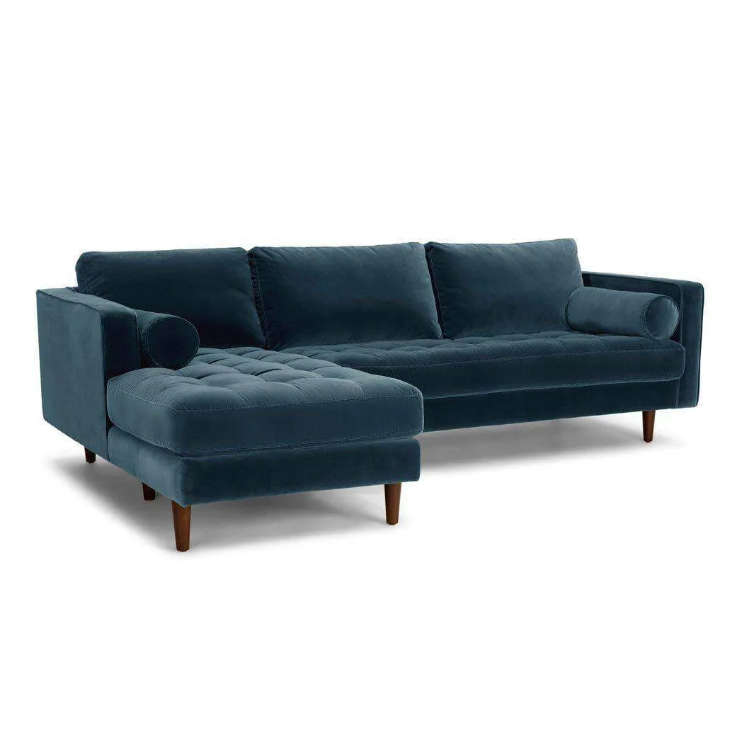 Ashla L-Shape Petrol Velvet Fabric Sofa