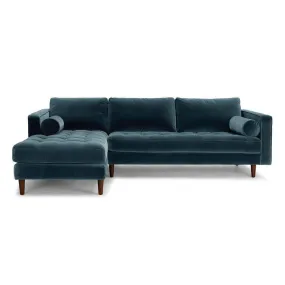 Ashla L-Shape Petrol Velvet Fabric Sofa