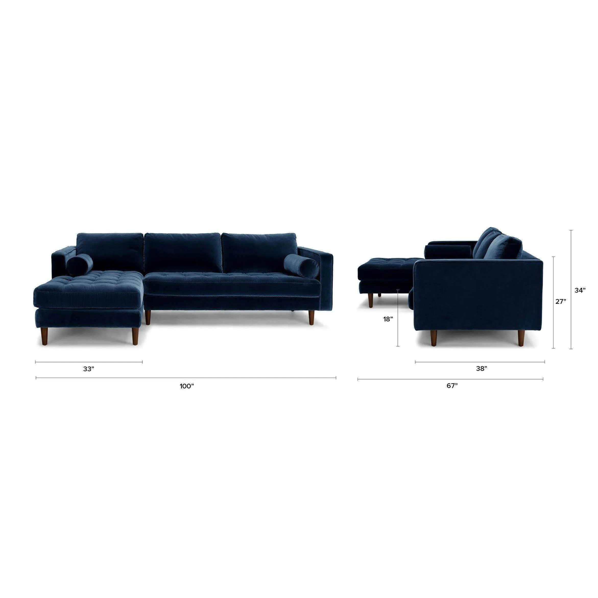 Ashla L-Shape Petrol Velvet Fabric Sofa