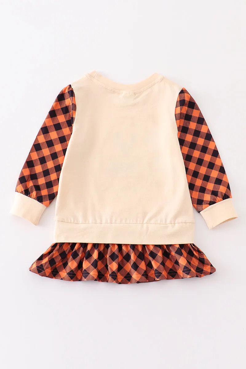 Beige plaid ghost applique girl top