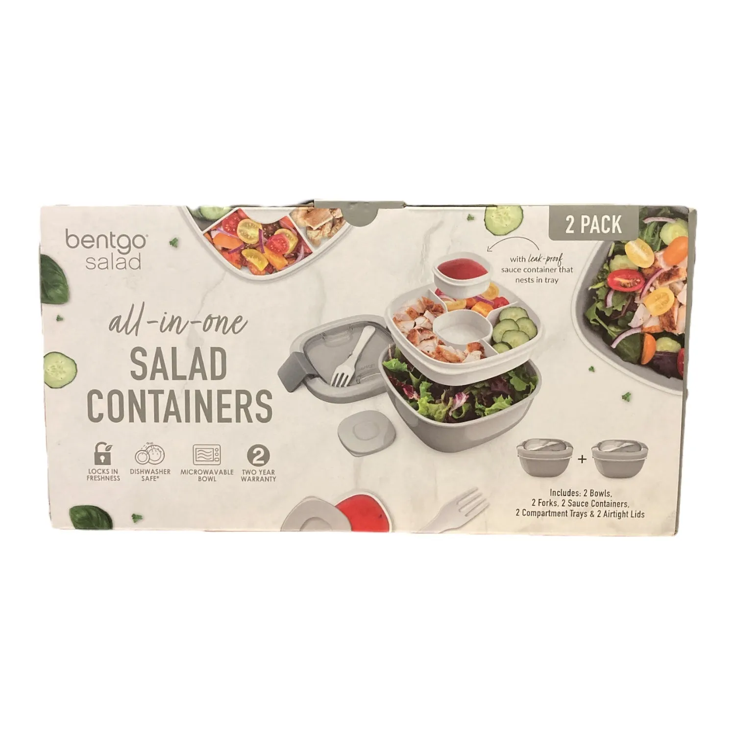 Bentgo Salad Bento Lunch Box, 2-Pack (Gray)