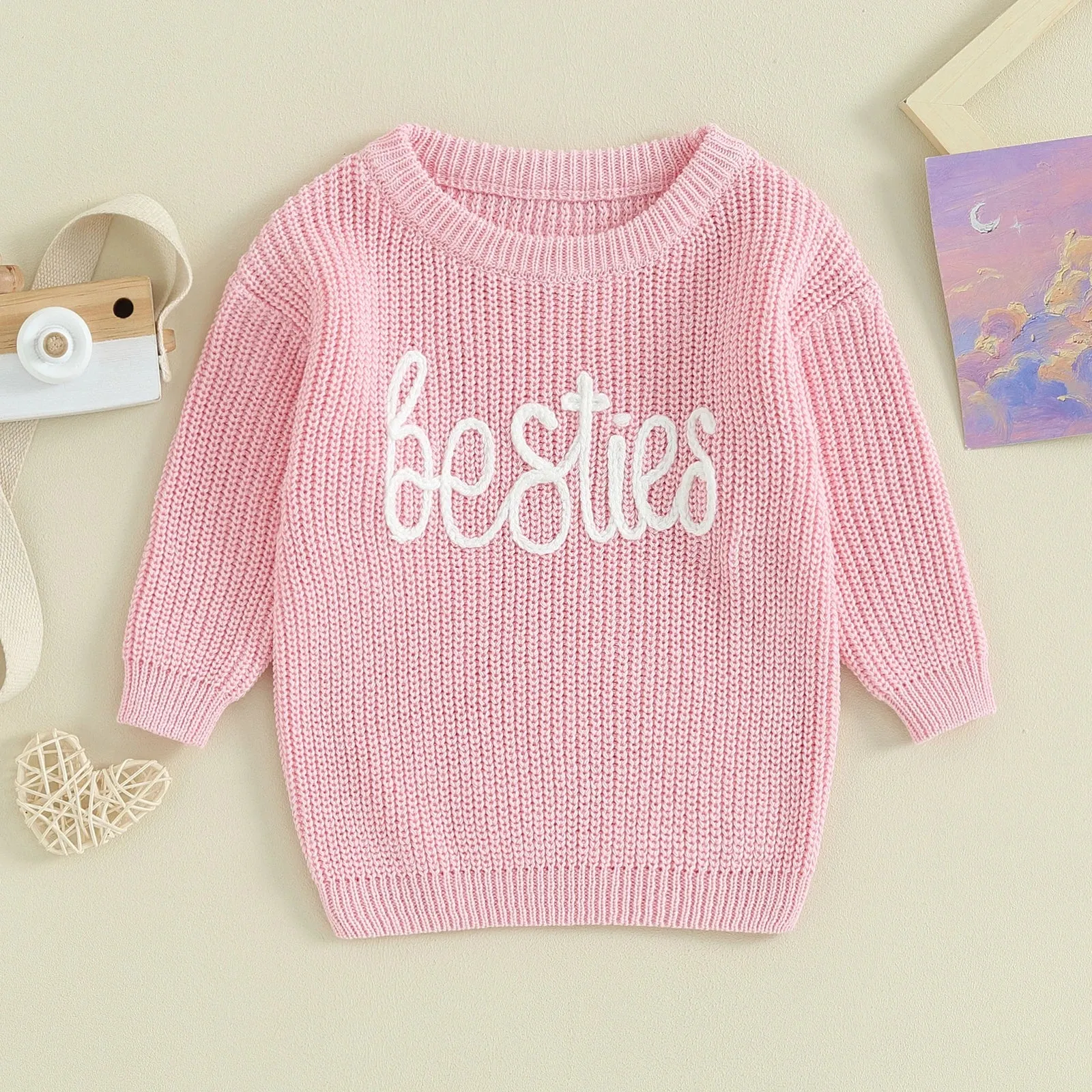 BESTIES - Pink Baby Girl Deluxe Sweater Layette Fall Winter