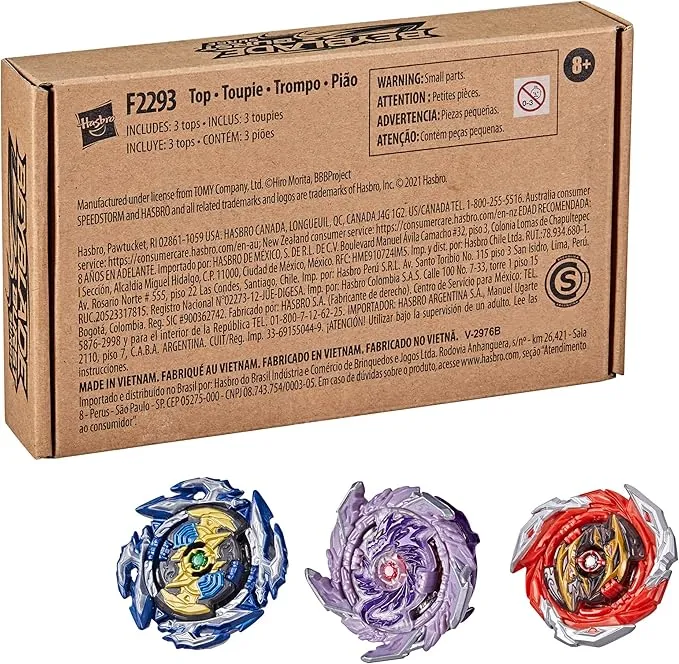 BEYBLADE Burst Surge Speedstorm Thunder Threat 3-Pack - Kolossal Fafnir F6, Spear Dullahan D6, Brave Roktavor R6 Battling Game Top Toys