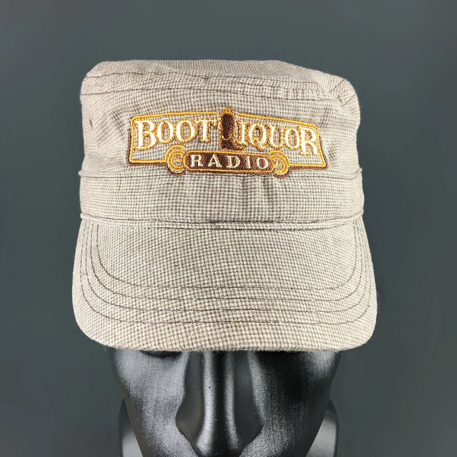 Boot Liquor Hat- Brown & Tan Checked Military Cap