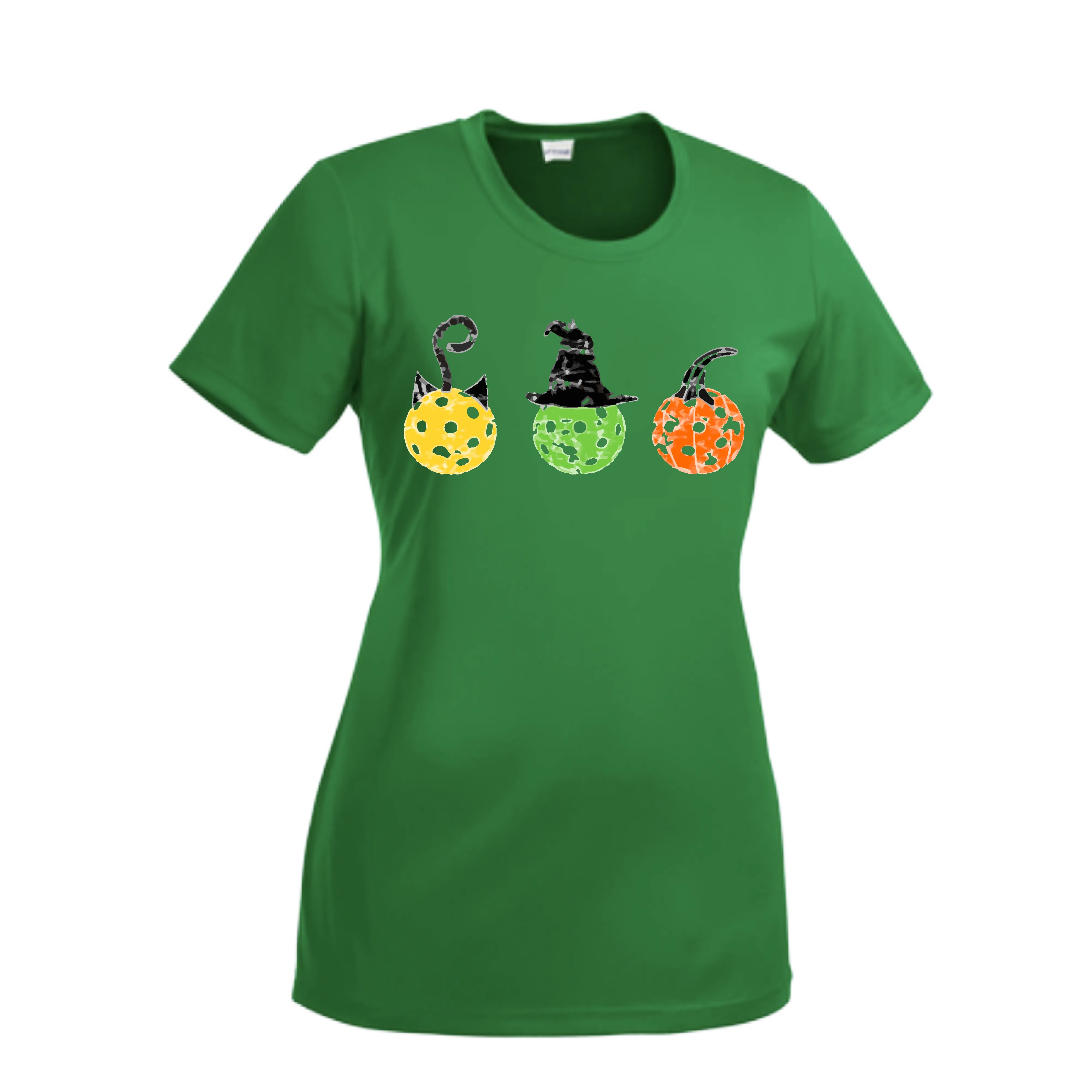 Cat Witch Pumpkin  | Women’s Short Sleeve Crewneck Pickleball Shirts | 100% Polyester