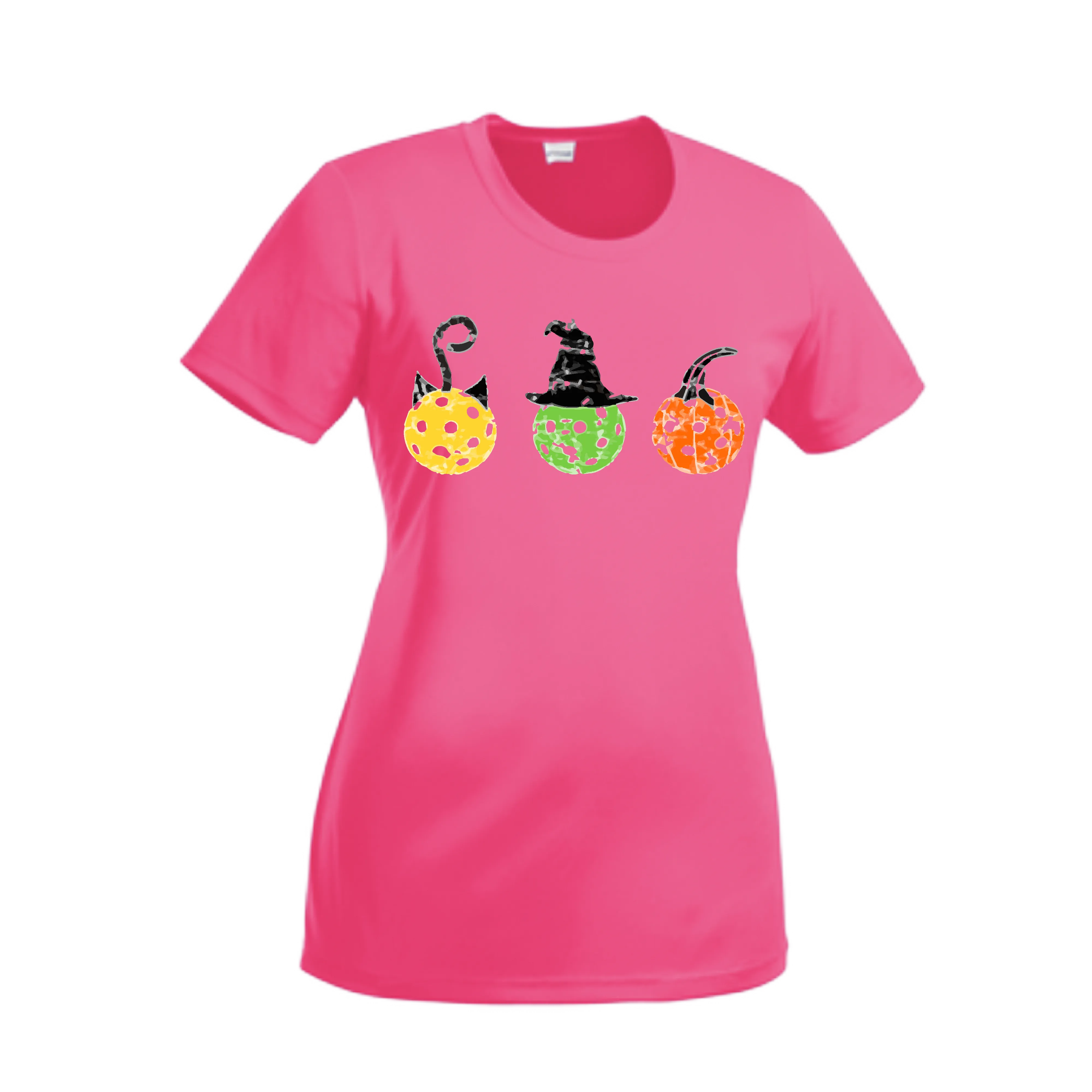 Cat Witch Pumpkin  | Women’s Short Sleeve Crewneck Pickleball Shirts | 100% Polyester