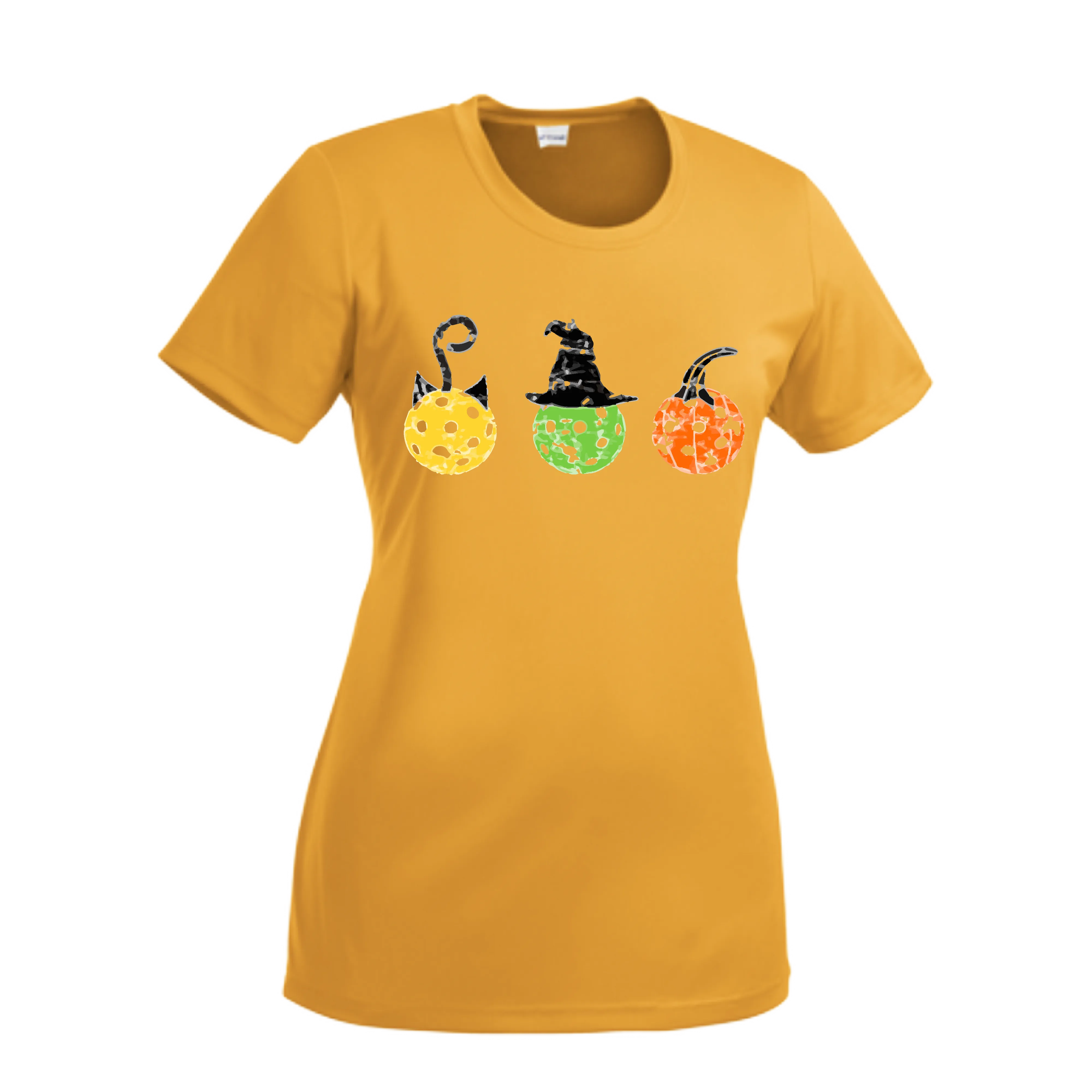 Cat Witch Pumpkin  | Women’s Short Sleeve Crewneck Pickleball Shirts | 100% Polyester