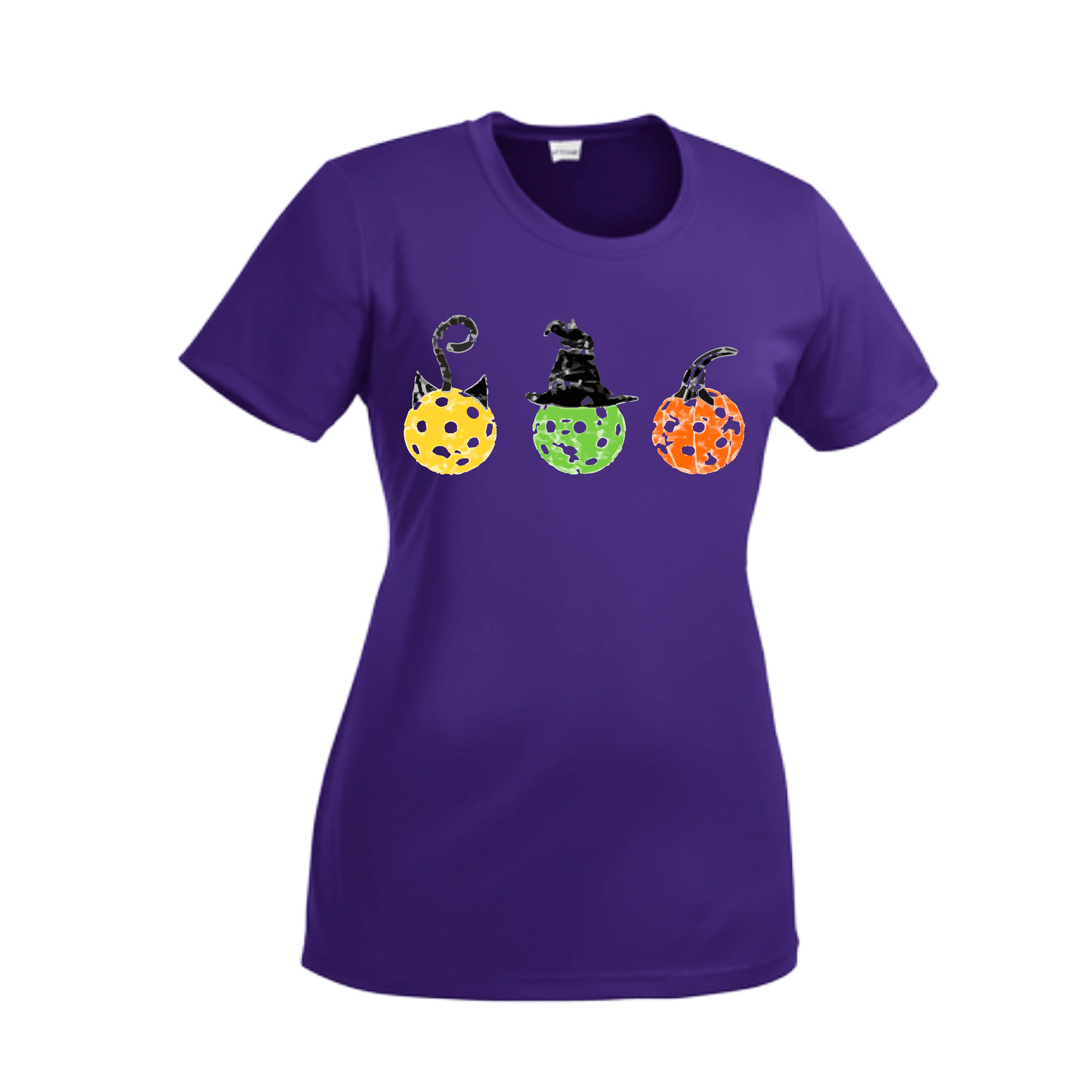 Cat Witch Pumpkin  | Women’s Short Sleeve Crewneck Pickleball Shirts | 100% Polyester