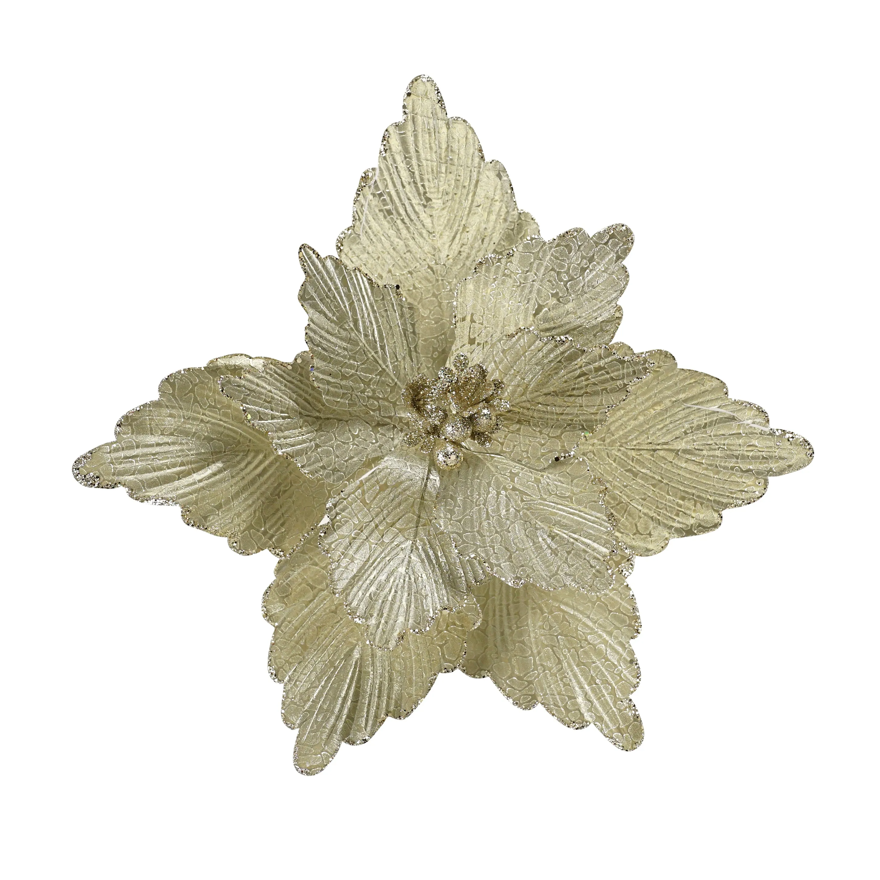 Clip On Poinsettia Metallic Champagne 43cm