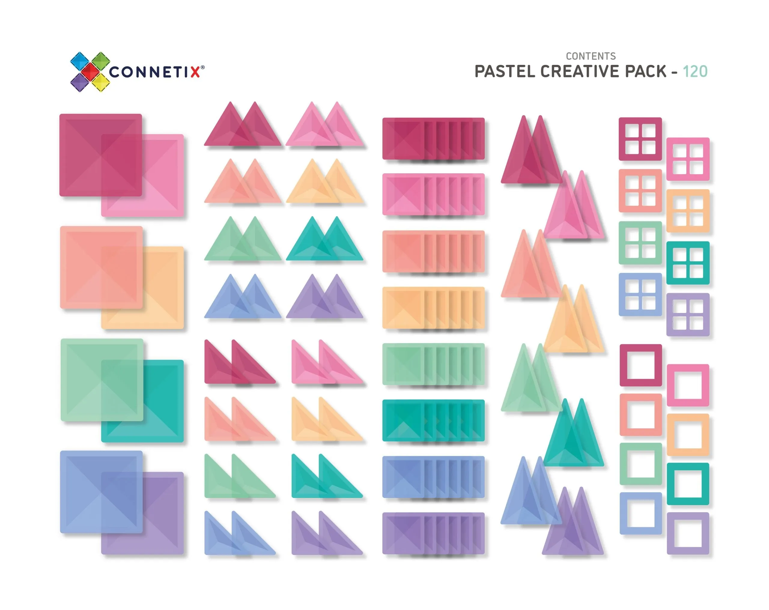 Connetix Tiles - 120 Piece Creative Pack - Pastel