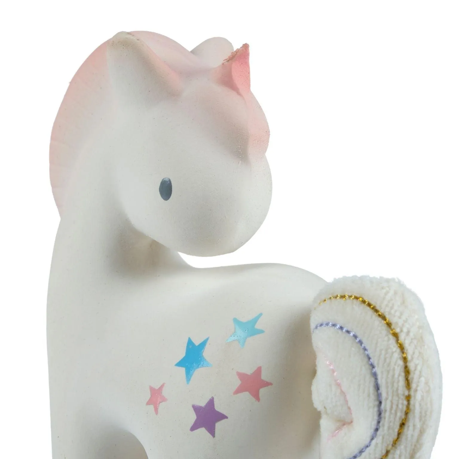 Cotton Candy Unicorn - Natural Organic Rubber Rattle w/Crinkle Tail