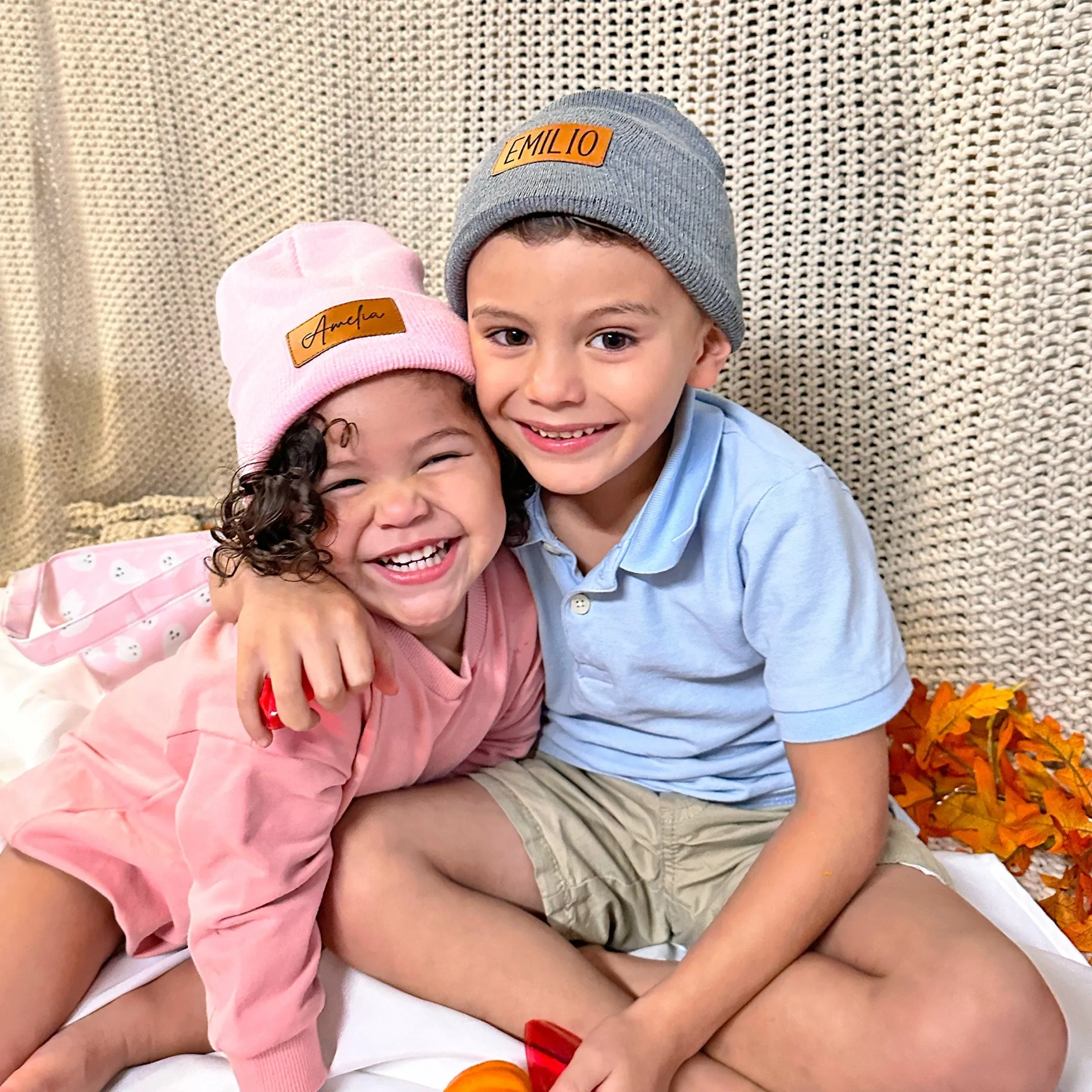 Custom Leather Engraved Kids Beanie